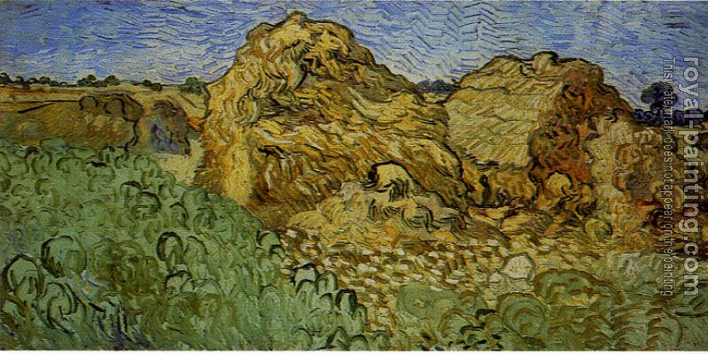 Vincent Van Gogh : Field with two stacks of wheat or hay